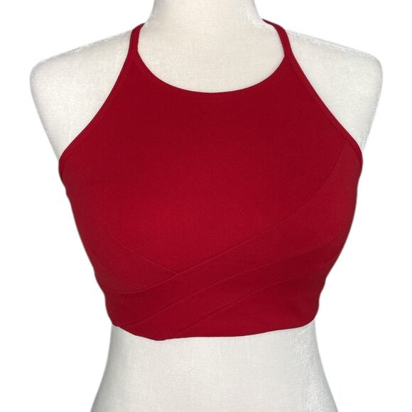 Lululemon Women's Flow Y Wrap-Front High-Neck Bra Red Size 10 Light Support Nulu - Picture 1 of 6